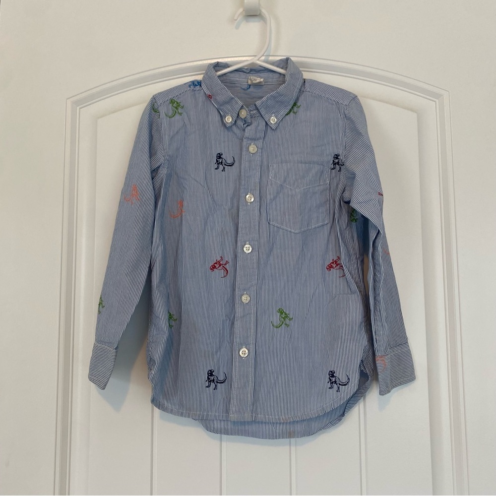 Baby Gap Little Boys Blue & White Dinosaur Print Button Down Shirt Size 5